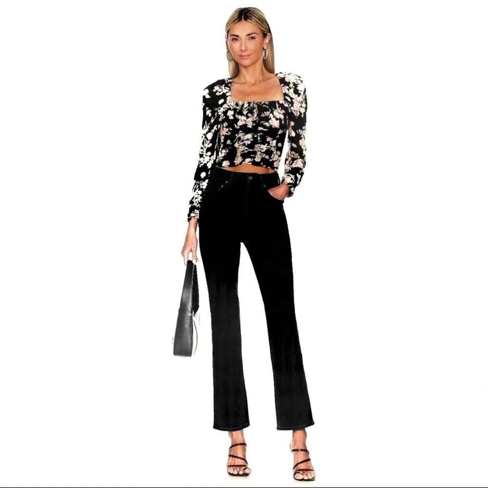 New Free People Hillary Black Floral Top